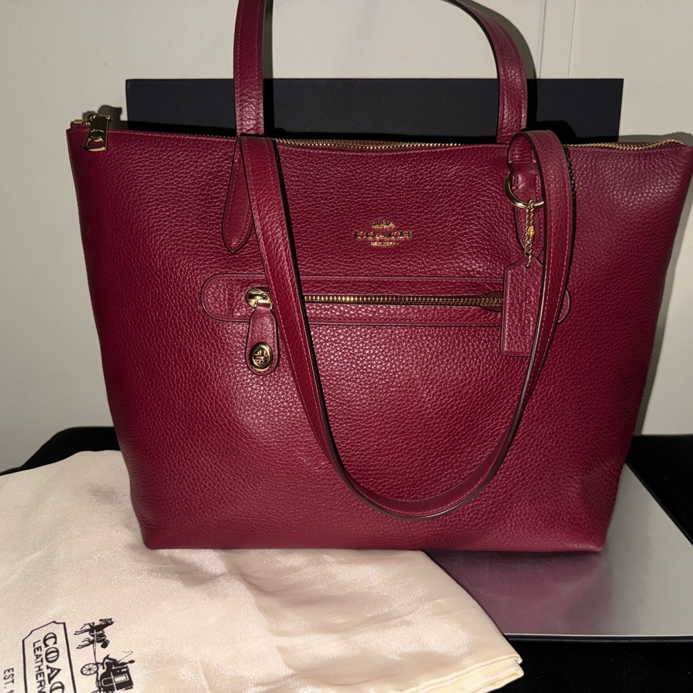 Brand New Coach Pebbled Leather Tote Bag - Deep Red
